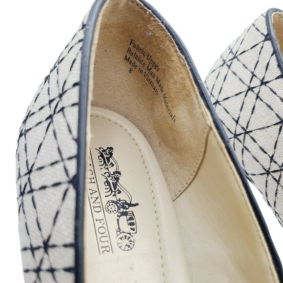 Coach And Four Beige & Black Geometric Peep-Toe Heels Size 8 Canvas 3" Stiletto - Picture 11 of 15
